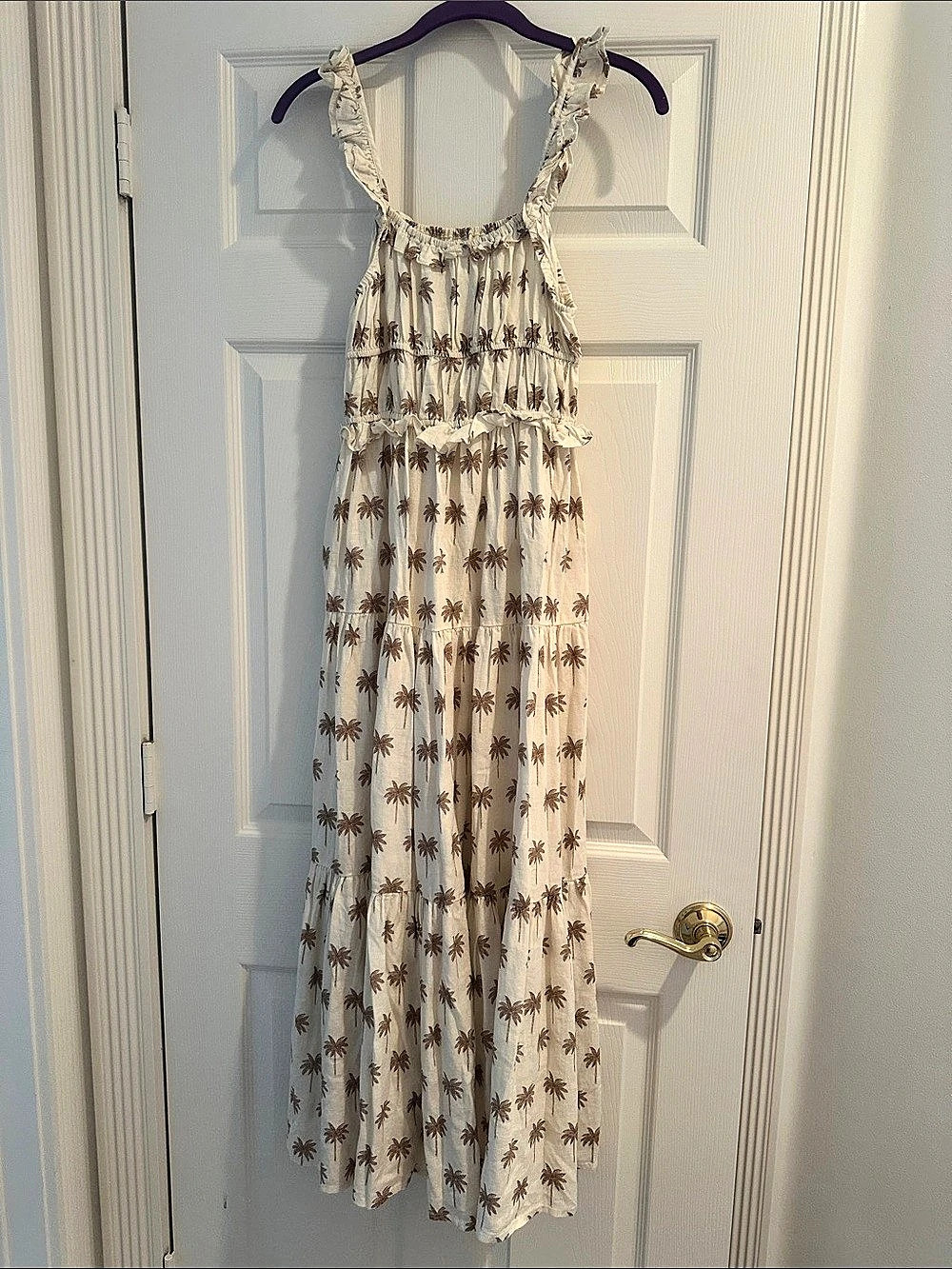 Rylee + Cru Palm Tree Maxi Dress in Cream & Brown Like New